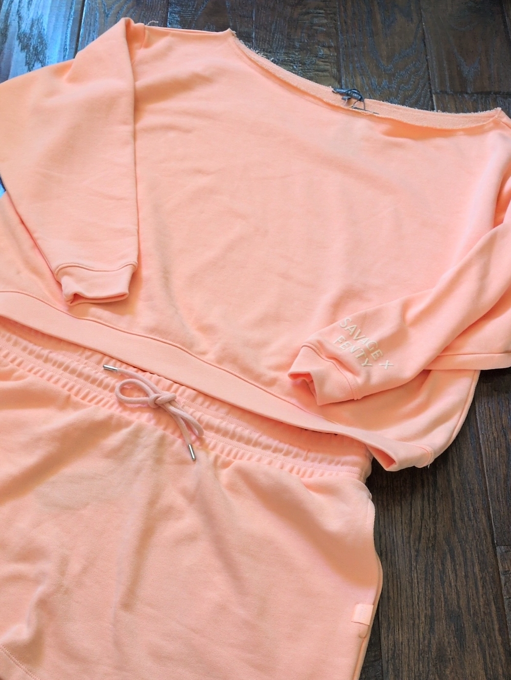 SAVAGE x FENTY I NWT Peach Weekender Terry Cut-Off Sweatshirt & Skirt Set, 2X